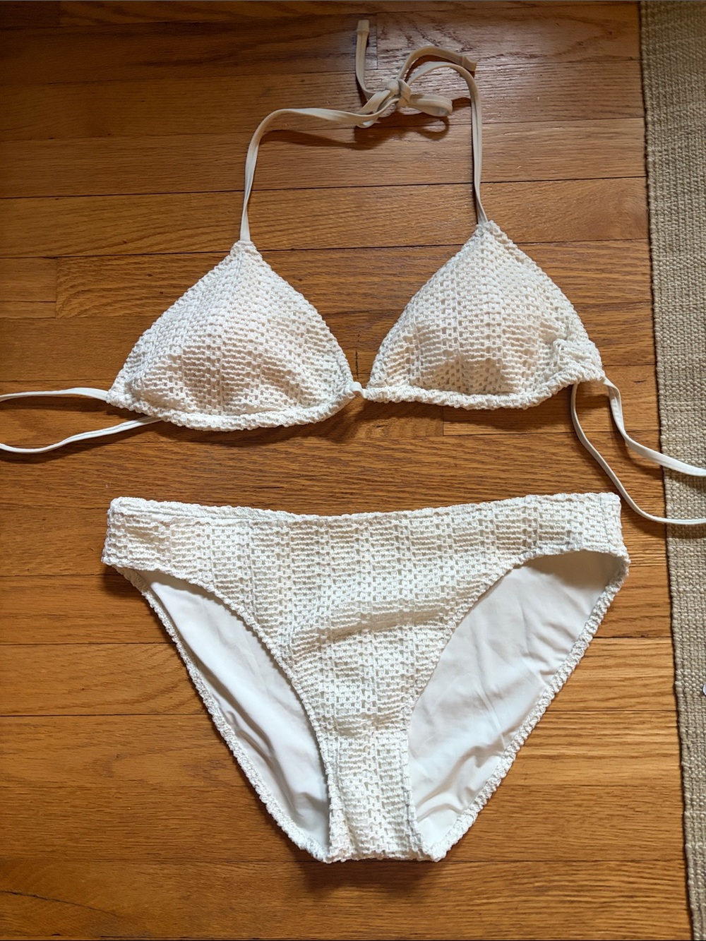 AE Aerie Cream/White Crochet Triangle Bikini Set Large XL